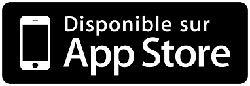 L'image montre un bouton ou une icône promotionnelle avec le texte "Disponible sur App Store". Ce logo est généralement utilisé pour indiquer que l'application ou le service peut être téléchargé à partir de l'App Store d'Apple. Le design est épuré et en noir et blanc, ce qui le rend facilement reconnaissable.