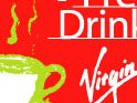 L'image présente un fond rouge avec un design stylisé d'une tasse de café ou de thé, accompagnée de quelques lignes évoquant de la vapeur qui s'en dégage. Le texte indique "Virgin" et "Café", suggérant un lien avec une marque ou un produit lié aux boissons.