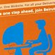 L'image semble représenter un personnage de silhouette assis devant un ordinateur. Le fond est orange et le texte mentionne l'idée de rester « un pas en avant » et de rejoindre une communauté, probablement en lien avec des services de livraison à Beyrouth. Le design est simple et graphique.
