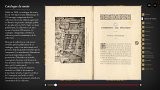 L'image montre un catalogue de musée publié en 1888, comportant une double page. À gauche, il y a une illustration d'une abbaye ou d'une construction historique, tandis qu'à droite, du texte qui semble donner des informations historiques. Le titre "L'abbaye de Réchamp" est mentionné, suggérant que le document pourrait être lié à l'histoire ou à la description de cette abbaye. Le catalogue semble également offrir des détails sur une collection de musiques et de bibliographies associées.