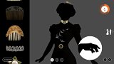 L'image présente une silhouette féminine en arrière-plan, habillée d'une robe noire. Sur les côtés, on peut voir une sélection d'accessoires, tels que des peignes et des bijoux, qui semblent appartenir à une époque vintage ou historique. Au centre de la silhouette, des motifs d'oiseaux en vol sont visibles, ajoutant une touche délicate et artistique. À droite, une main élégante est représentée, suggérant un mouvement ou une pose gracieuse. Les éléments sont stylisés et évoquent un sens du raffinement et de l'esthétique.