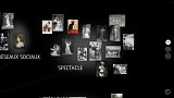 L'image semble représenter un agencement de vignettes ou de photographies sur un fond sombre. Chaque vignette peut illustrer divers thèmes, dont "Réseaux sociaux", "Spectacle" et "Littérature". Cependant, sans pouvoir voir le contenu spécifique de chaque vignette, je ne peux pas fournir de détails sur ce qu'elles représentent. Elles semblent reliées par des lignes, indiquant peut-être des connexions thématiques ou des catégories.