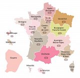 Cette image montre une carte de la France métropolitaine et des départements d'outre-mer. Elle est colorée par régions, avec des chiffres indiquant les numéros des départements. Les régions sont nommées, telles que la Bretagne, l'Occitanie, et la Nouvelle-Aquitaine, par exemple. On distingue également les départements d'outre-mer comme la Guadeloupe, la Martinique, et la Réunion, qui se trouvent en bas de la carte. Les couleurs varient d'une région à l'autre, rendant la carte visuellement attrayante et informative.