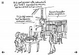 L'image montre deux personnages dans un laboratoire. Une femme est assise à une table avec des instruments scientifiques, regardant attentivement à travers un microscope. Elle semble réfléchir à la source d'une radioactivité accrue. Un homme, debout, lui parle et évoque des mesures précises tout en suggérant d'imaginer des solutions. Le décor comprend des appareils de laboratoire typiques.