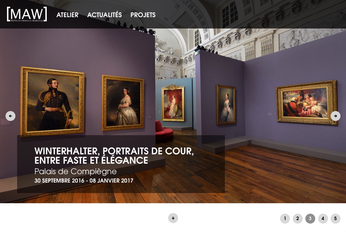 L'image présente une exposition à Palais de Compiègne, intitulée "Winterhalter, portraits de cour, entre faste et élégance". On y voit plusieurs tableaux accrochés sur les murs de la galerie, qui mettent en valeur des portraits raffinés. L'espace semble éclairé et invitant, avec des murs de couleur claire qui complètent les œuvres d'art. La date de l'exposition est mentionnée, s'étendant du 30 septembre 2016 au 8 janvier 2017.