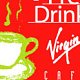 L'image présente un fond rouge avec un design stylisé d'une tasse de café ou de thé, accompagnée de quelques lignes évoquant de la vapeur qui s'en dégage. Le texte indique "Virgin" et "Café", suggérant un lien avec une marque ou un produit lié aux boissons.