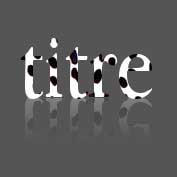 L'image présente le mot "titre" écrit en lettres stylisées. Les lettres ont un motif de taches noires sur fond blanc, ressemblant à des taches de vache. Le fond de l'image est gris, et il y a un effet de reflet sous le mot, ajoutant une dimension visuelle.