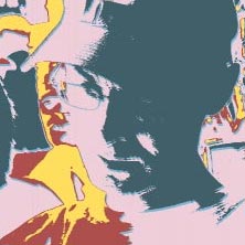 L'image présente un portrait stylisé avec des couleurs vives et des contrastes marqués. On peut distinguer des figures humaines, mais leurs traits sont déformés et abstraits. Les tonalités de bleu, jaune, rose et rouge se mélangent, créant une ambiance artistique et intrigante. L'expression des visages semble être un mélange de sérénité et de contemplation.