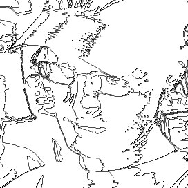 L'image présente un dessin au trait d'une personne, avec des contours simplifiés qui mettent en avant les traits du visage et les lunettes. Les détails sont minimaux, ce qui donne un aspect stylisé et esquissé. L'arrière-plan est flou et ne détourne pas l'attention du sujet principal.