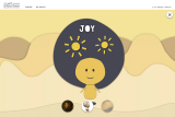 L'image présente un design simple et coloré, mettant en avant un personnage jaune avec un visage souriant au centre. En arrière-plan, il y a un grand cercle avec le mot "JOIE" écrit en lettres capitales. Deux dessins de soleils rayonnants sont situés de chaque côté du mot. L'ensemble de l'image est dans des tons doux, évoquant une ambiance chaleureuse et amicale. Des éléments supplémentaires en bas semblent représenter des images ou des vignettes, mais leur contenu n'est pas visible.