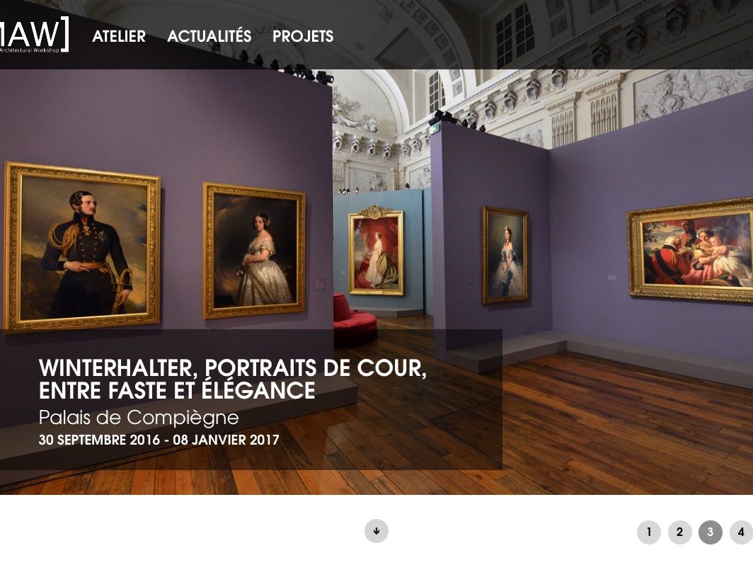 L'image présente une exposition à Palais de Compiègne, intitulée "Winterhalter, portraits de cour, entre faste et élégance". On y voit plusieurs tableaux accrochés sur les murs de la galerie, qui mettent en valeur des portraits raffinés. L'espace semble éclairé et invitant, avec des murs de couleur claire qui complètent les œuvres d'art. La date de l'exposition est mentionnée, s'étendant du 30 septembre 2016 au 8 janvier 2017.