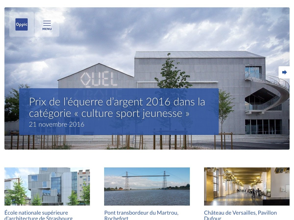 L'image présente une page web consacrée à un événement, le "Prix de l'équerre d'argent 2016", dans la catégorie "culture sport jeunesse". La date indiquée est le 21 novembre 2016. En arrière-plan, on aperçoit un bâtiment moderne et design. À gauche, plusieurs structures architecturales sont visibles, telles qu'une école et un pont transbordeur. L'ensemble évoque un mélange de culture, de sport et d'architecture contemporaine.