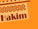 L'image semble être une invitation, avec un arrière-plan orange vif. On y trouve le nom "Hakim" écrit en caractères gras. En dessous, il y a une mention qui dit "We cordially invite you", suggérant que c'est une invitation à un événement ou une célébration. Le design est simple et coloré, attirant l'attention.