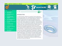 L'image semble présenter une page d'un document, probablement un brochure ou un catalogue, consacrée à des équipements sanitaires et de plomberie. Il y a des sections illustrées ou titrées telles que "Introduction", "Les appareils sanitaires", "Les baignoires et balnéo", ainsi que des informations sur des accessoires de salle de bain. Le design inclut peut-être des images ou des graphiques pour présenter ces éléments de manière attrayante. Des couleurs peuvent être utilisées pour distinguer les différentes parties du texte et des sections.