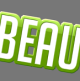 L'image présente le mot "BEAU" écrit en lettres majuscules. Les lettres sont stylisées avec une police de caractère moderne, affichant une couleur verte vive sur un fond gris. Le design donne une impression dynamique et attrayante.