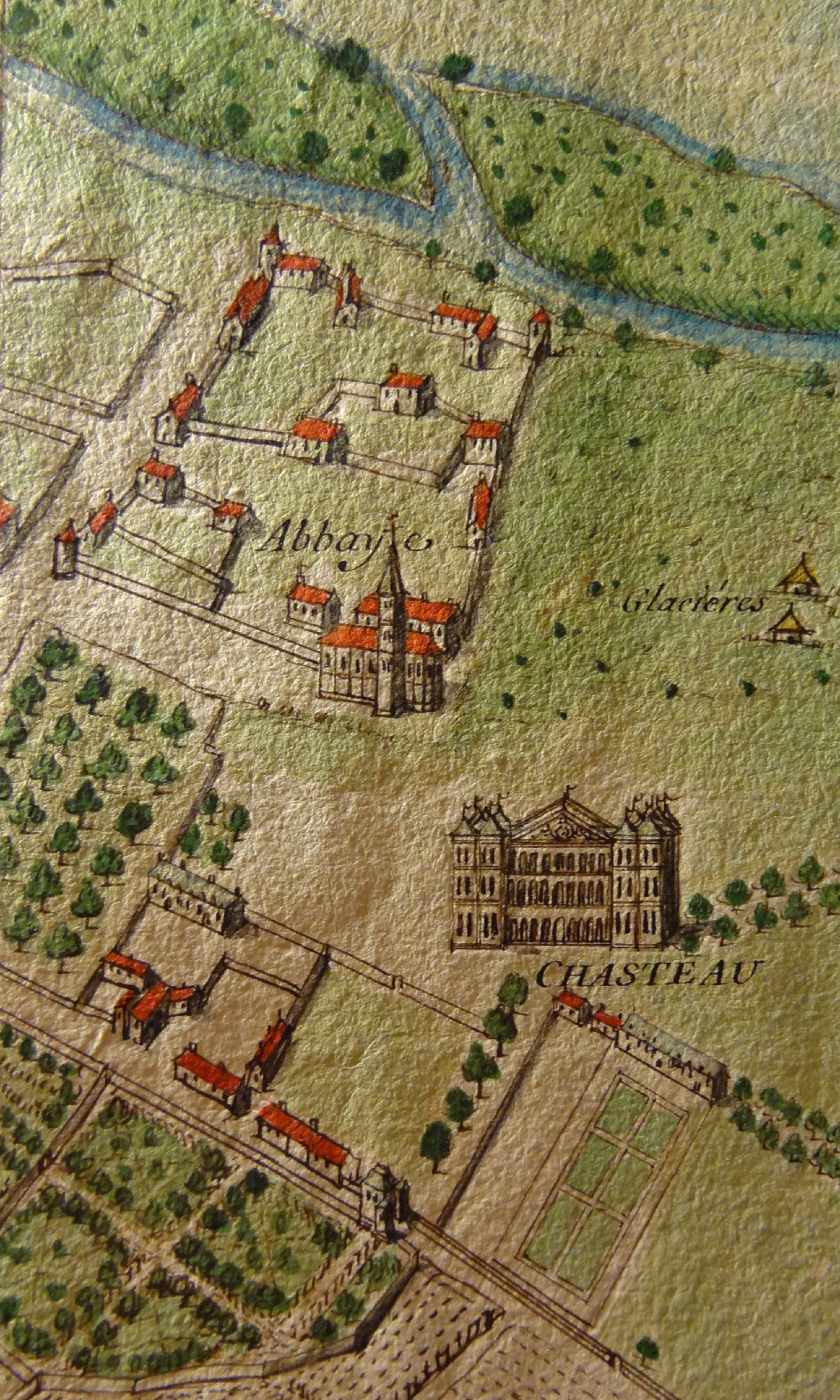 L'abbaye et le château vus par un cartographe du 17e siècle